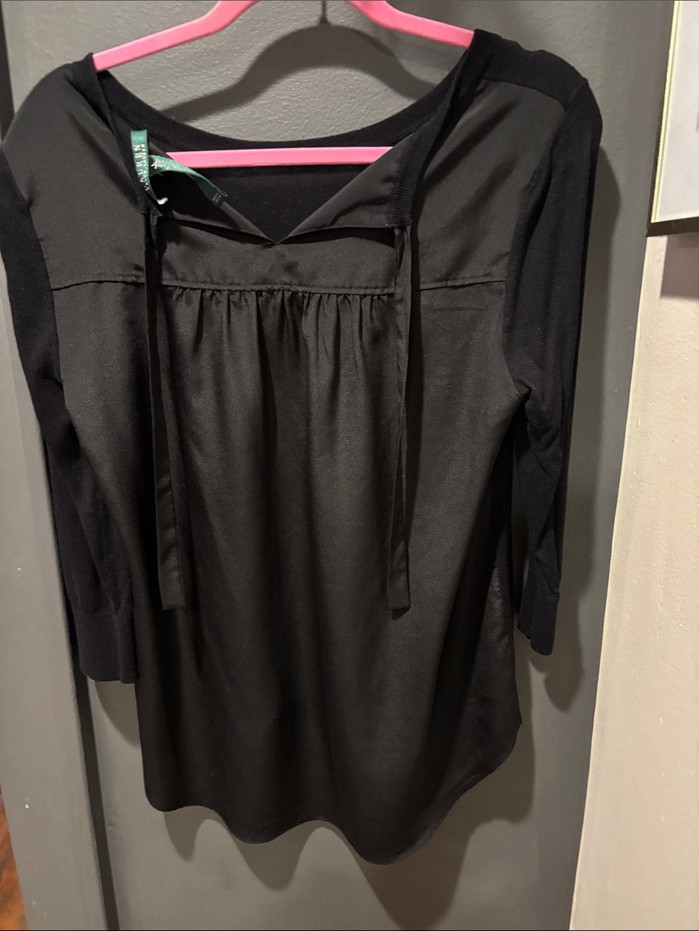 Ralph Lauren Black Scoop-Neck Tie-Detail Long Sleeve Top